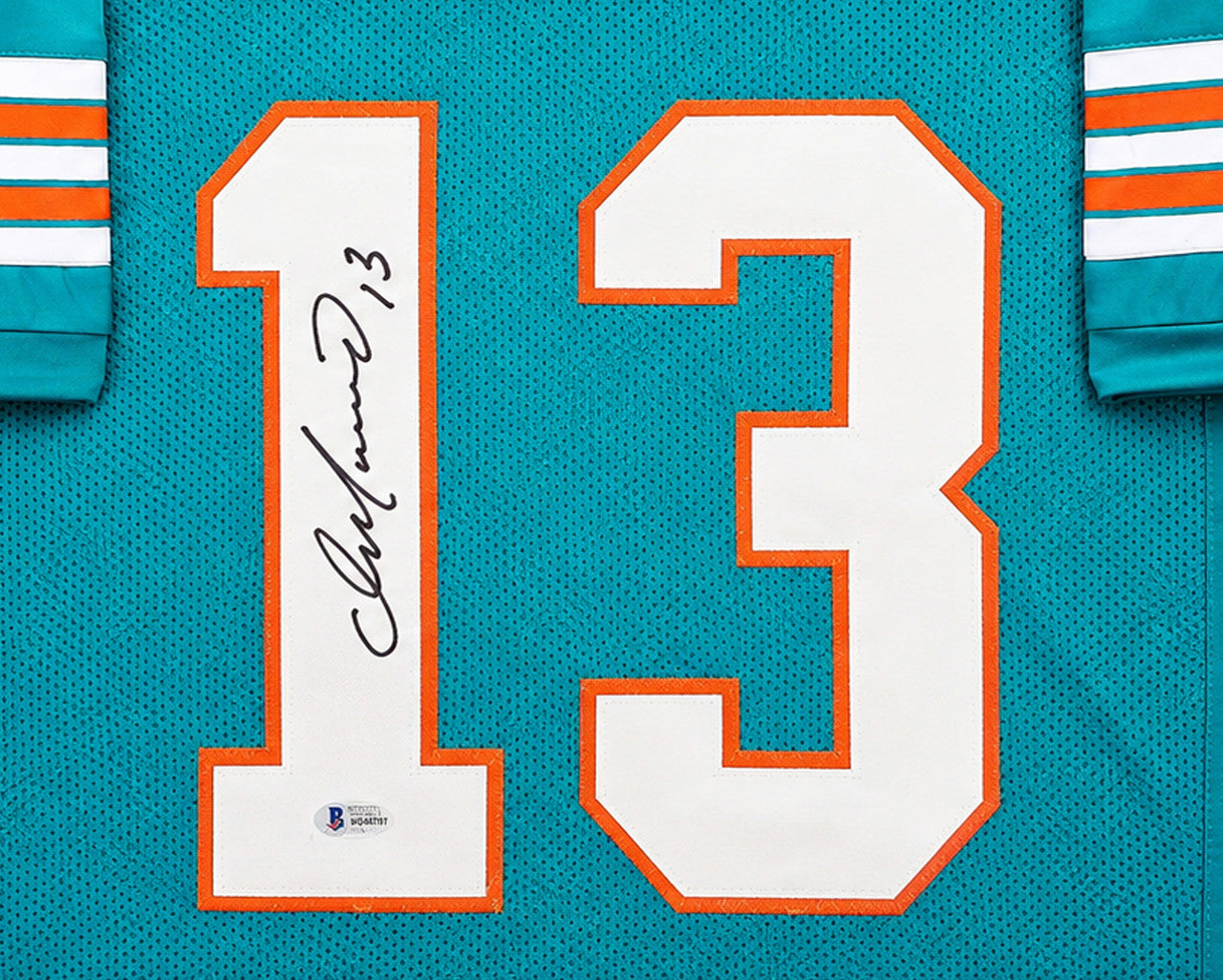 Miami Dolphins Dan Marino Autographed Framed Teal Jersey Beckett BAS Stock #265447