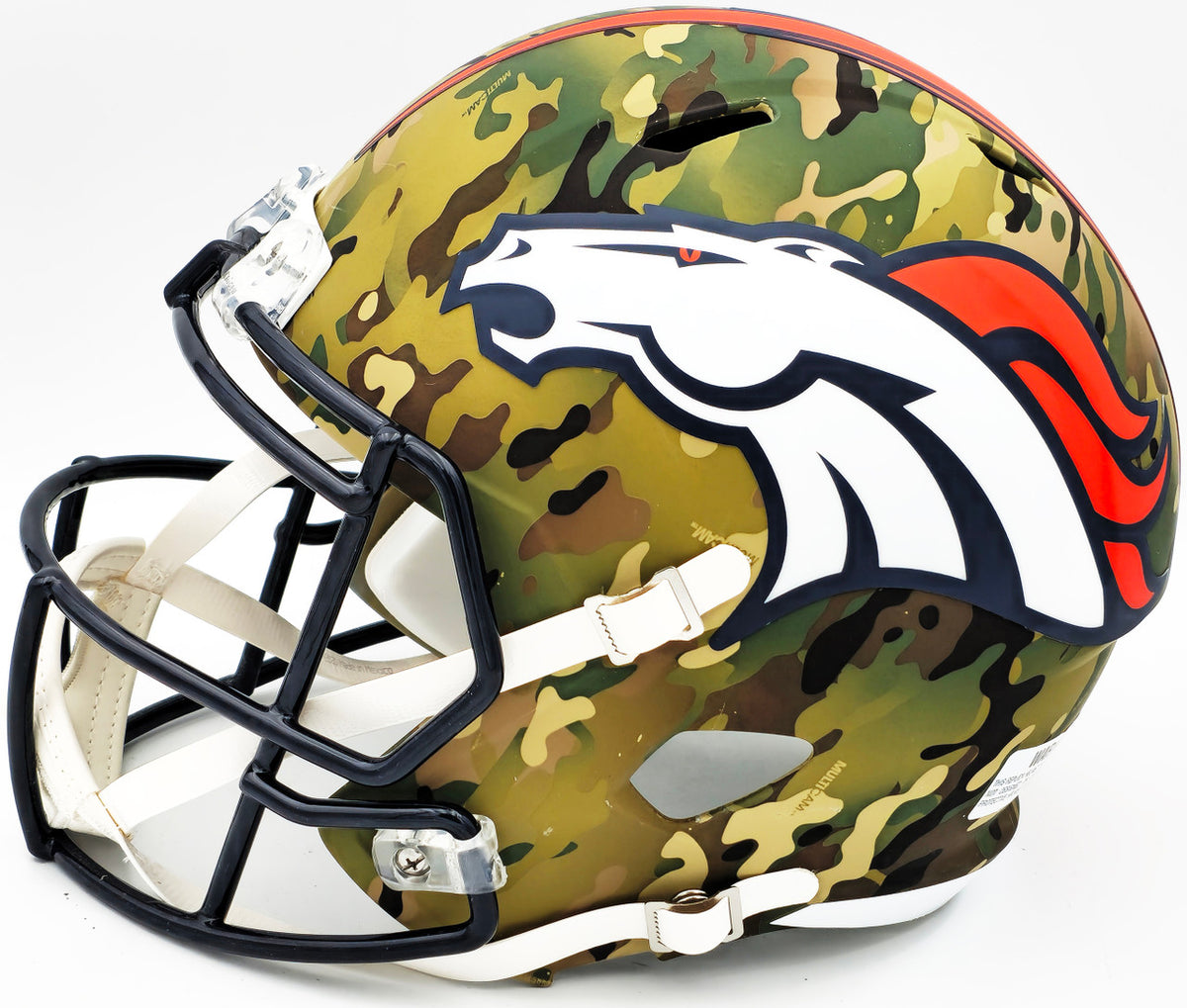 Russell Wilson Autographed Denver Broncos Camo Salute to Service Full Size Replica Speed Helmet Fanatics Holo Stock #227943
