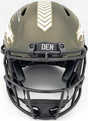 Russell Wilson Autographed Denver Broncos Camo Green Salute to Service Full Size Authentic Speed Helmet Fanatics Holo Stock #227929