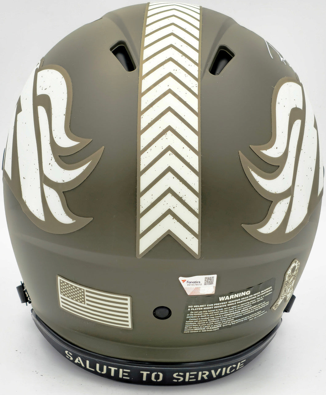 Russell Wilson Autographed Denver Broncos Camo Green Salute to Service Full Size Authentic Speed Helmet Fanatics Holo Stock #227929