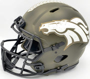 Russell Wilson Autographed Denver Broncos Camo Green Salute to Service Full Size Authentic Speed Helmet Fanatics Holo Stock #227929