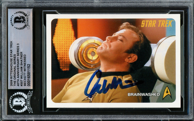 William Shatner Autographed 2009 Rittenhouse Star Trek 40th Anniversary Card #307 The Original Series Captain Kirk Beckett BAS Stock #228061