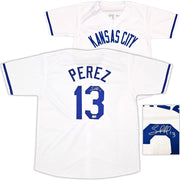 Kansas City Royals Salvador Perez Autographed White Jersey Beckett BAS Witness Stock #241645