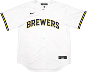 Milwaukee Brewers Jackson Chourio Autographed Cream Nike Jersey Size L Beckett BAS QR Stock #241635
