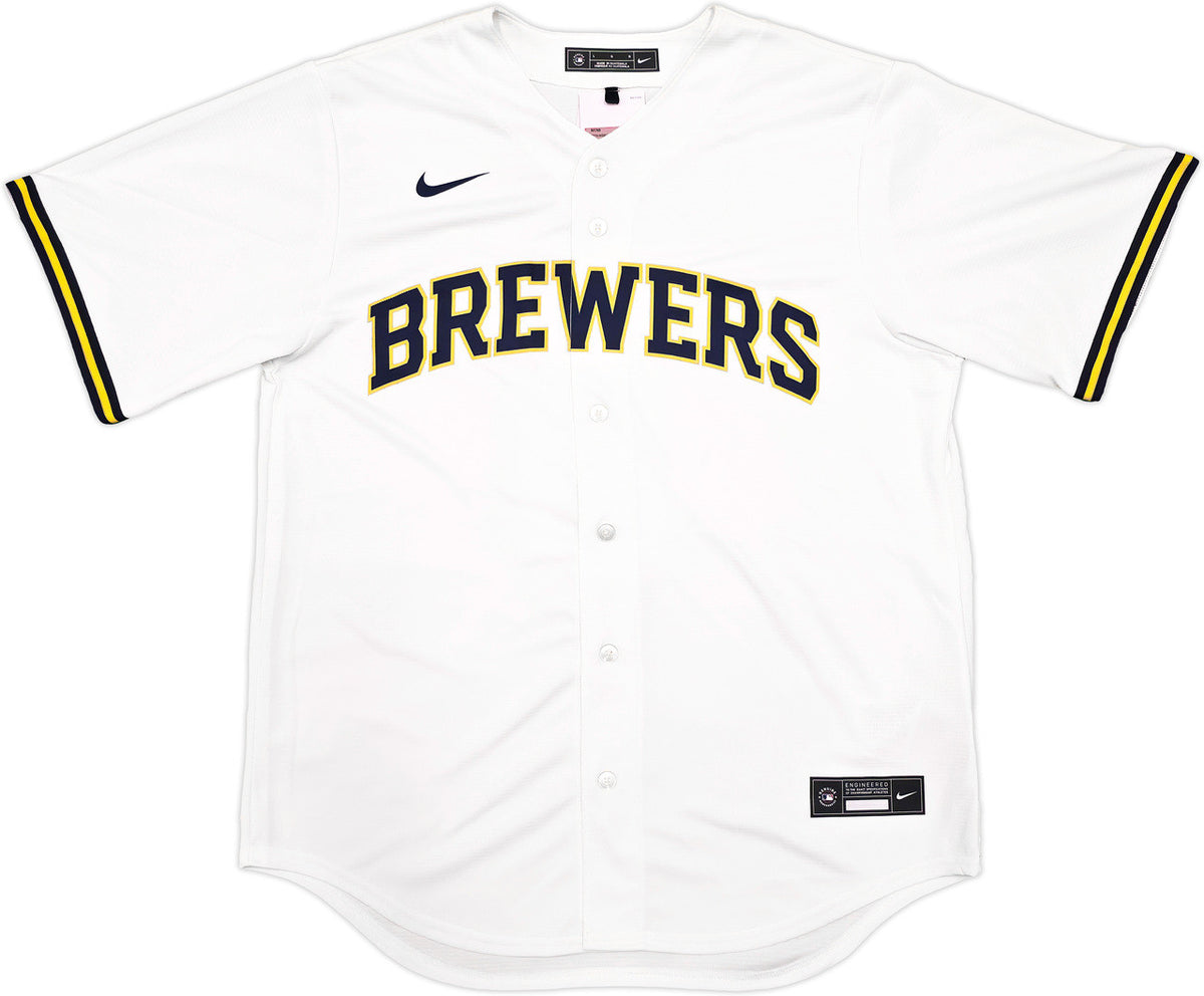 Milwaukee Brewers Jackson Chourio Autographed Cream Nike Jersey Size L Beckett BAS QR Stock #241635