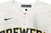 Milwaukee Brewers Jackson Chourio Autographed Cream Nike Jersey Size L Beckett BAS QR Stock #241635
