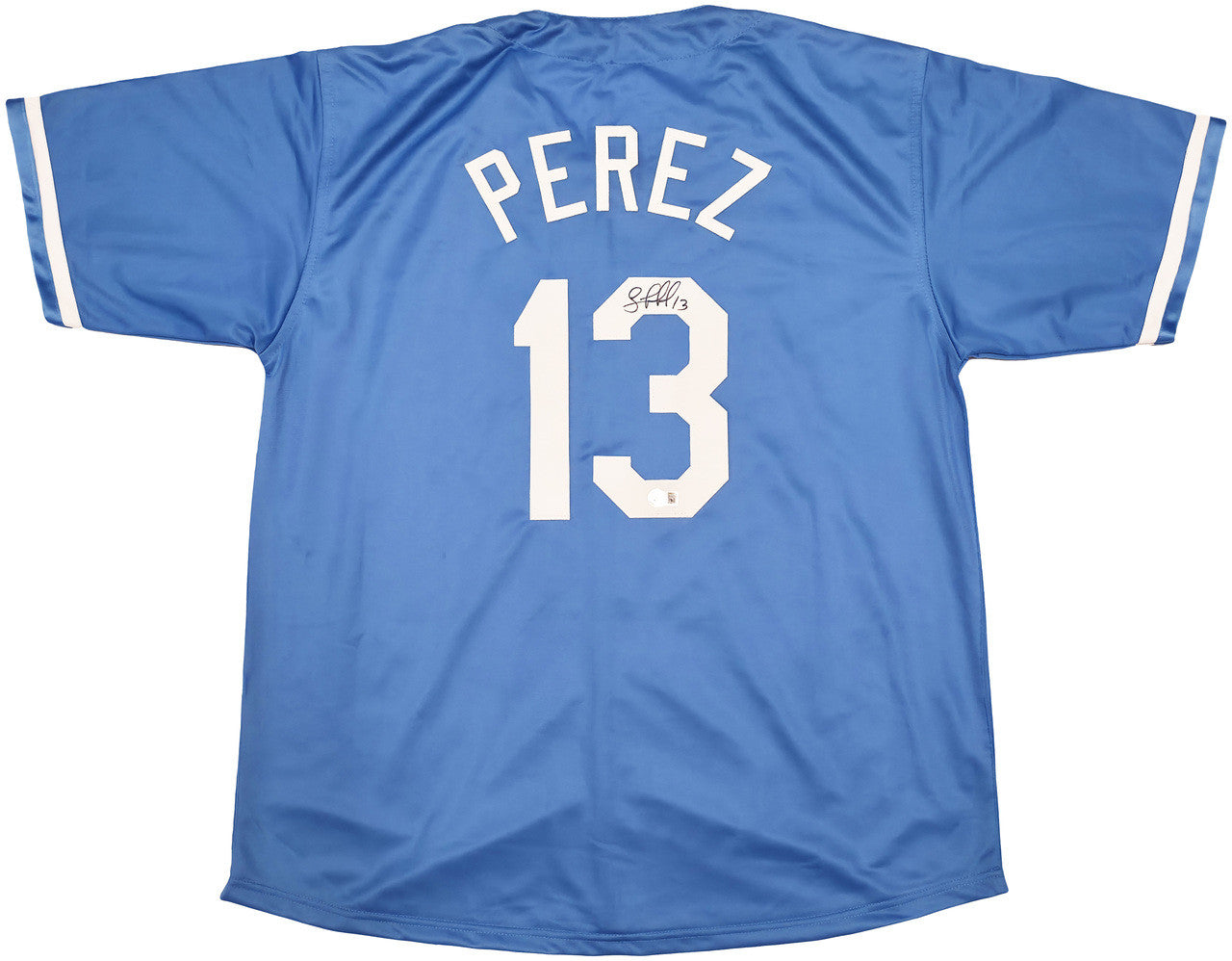 Kansas City Royals Salvador Perez Autographed Baby Blue Jersey Beckett BAS Witness Stock #241644