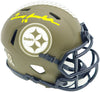 Terry Bradshaw Autographed Pittsburgh Steelers Army Green Salute to Service Speed Mini Helmet Beckett BAS Witness Stock #230084