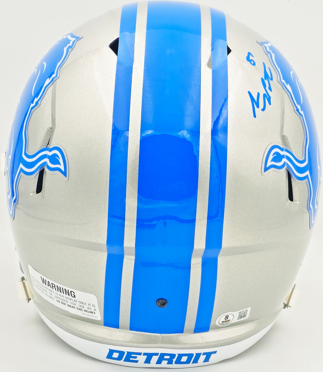 Sam LaPorta Autographed Detroit Lions Silver Full Size Replica Speed Helmet Beckett BAS Witness Stock #230024