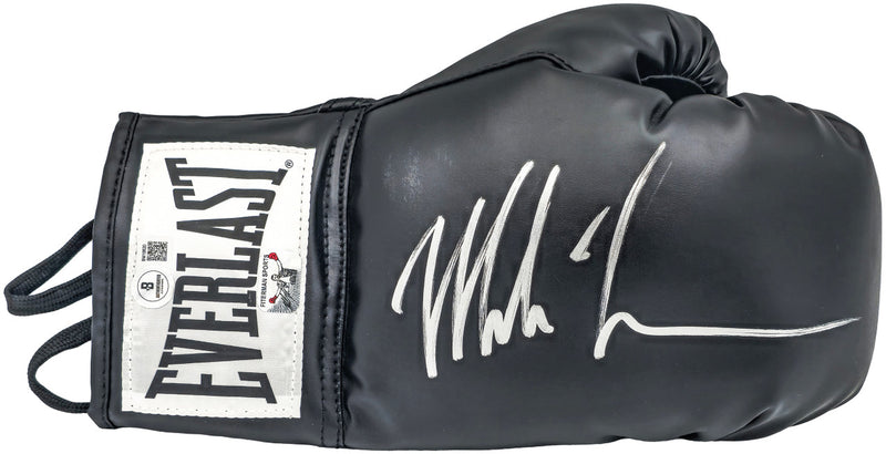 Mike Tyson Autographed Black Everlast Boxing Glove (Right Handed RH, Silver) Beckett BAS QR Stock #230020