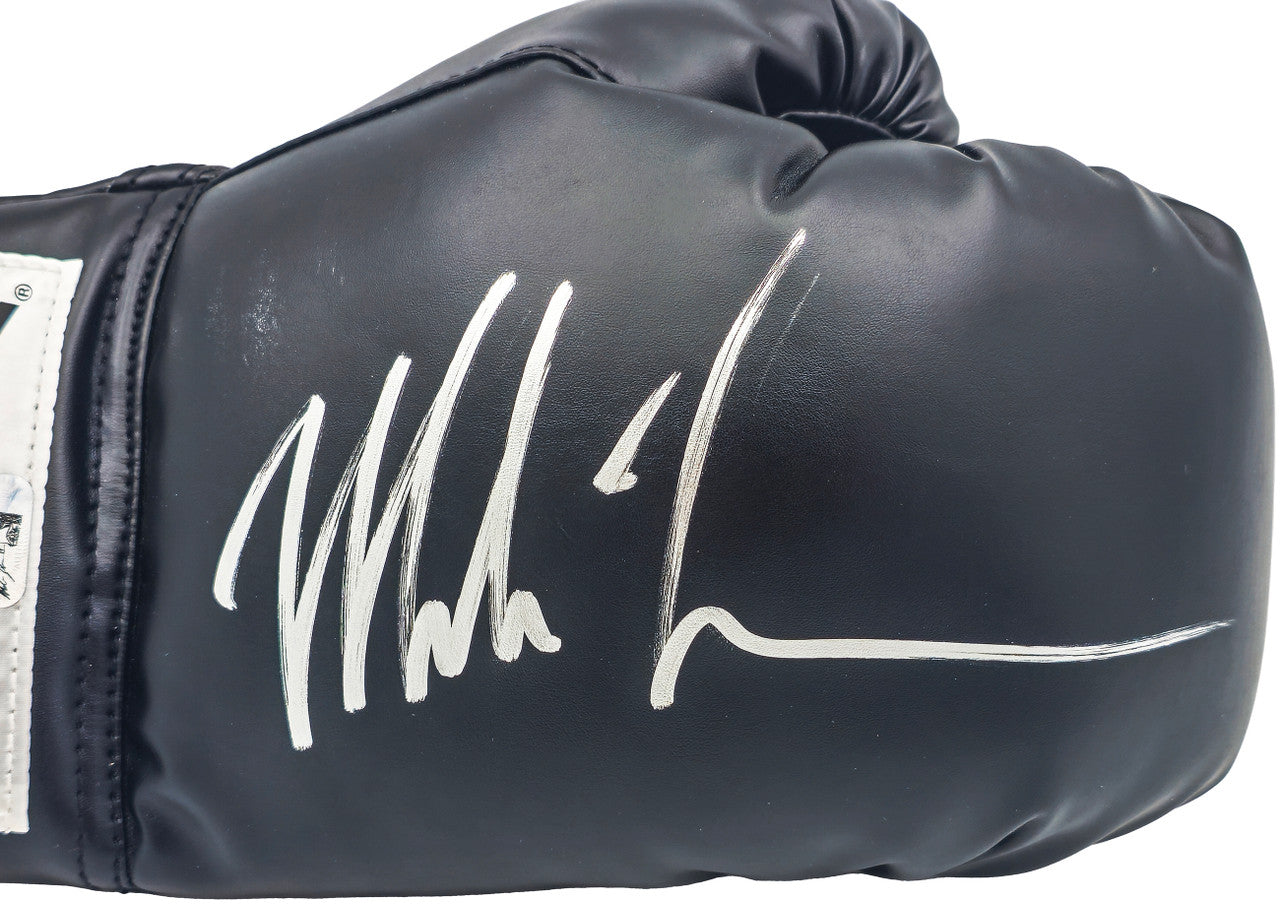 Mike Tyson Autographed Black Everlast Boxing Glove (Right Handed RH, Silver) Beckett BAS QR Stock #230020