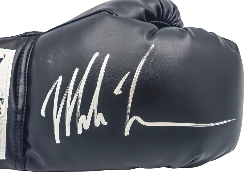 Mike Tyson Autographed Black Everlast Boxing Glove (Right Handed RH, Silver) Beckett BAS QR Stock #230020