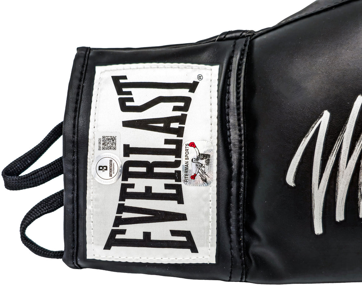 Mike Tyson Autographed Black Everlast Boxing Glove (Right Handed RH, Silver) Beckett BAS QR Stock #230020