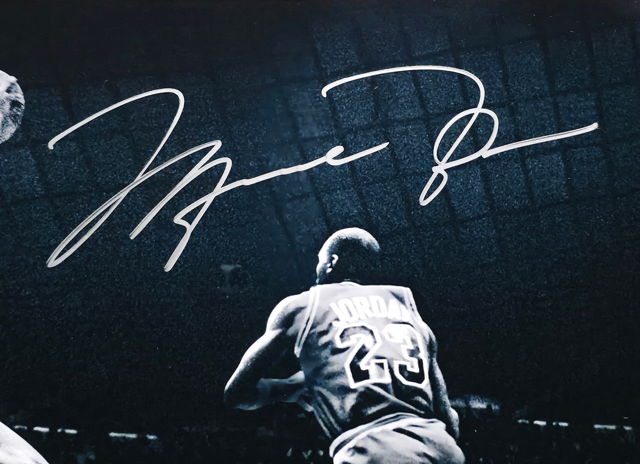 Michael Jordan Autographed Framed 18x36 'Kiss the Rim' Photo Chicago Bulls 1987 NBA Slam Dunk Contest #65/123 UDA Holo #BAM147630