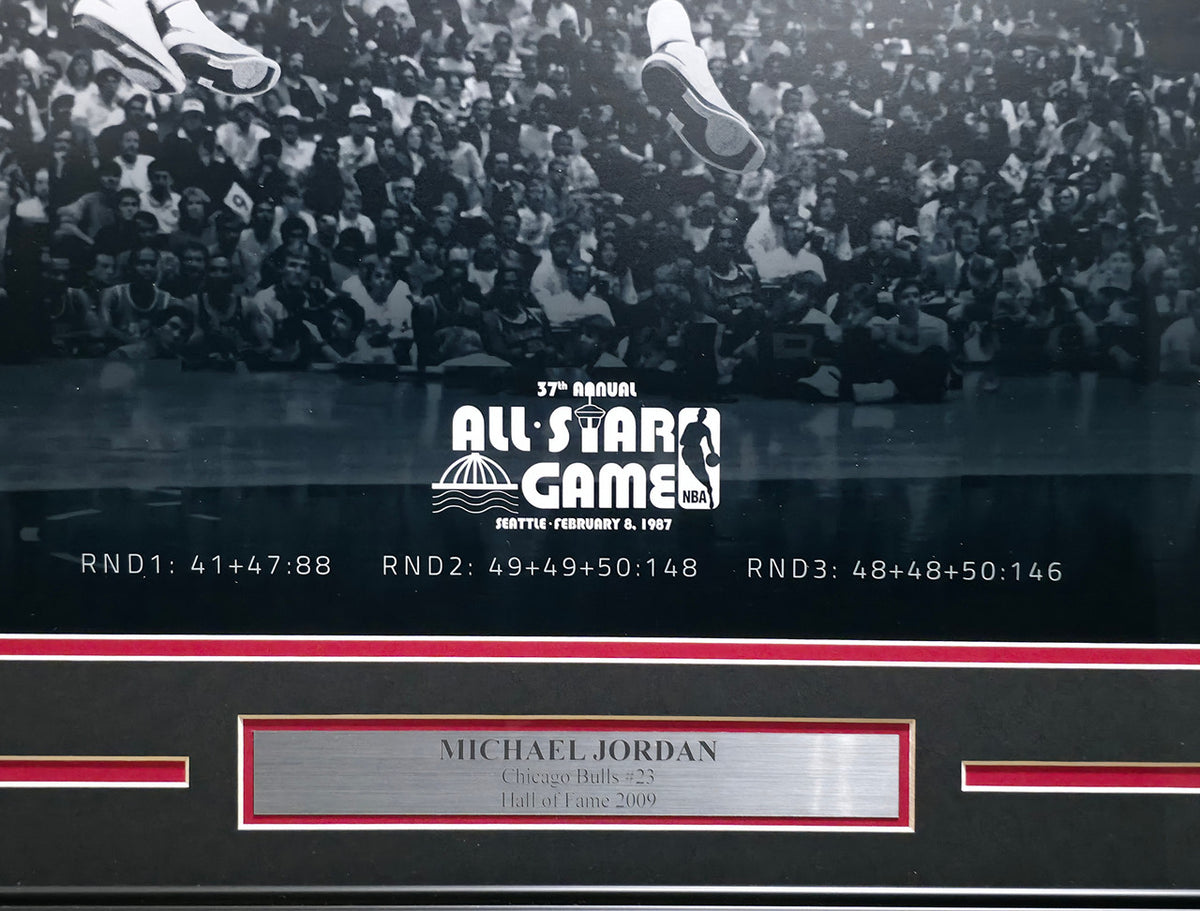 Michael Jordan Autographed Framed 18x36 'Kiss the Rim' Photo Chicago Bulls 1987 NBA Slam Dunk Contest #65/123 UDA Holo #BAM147630