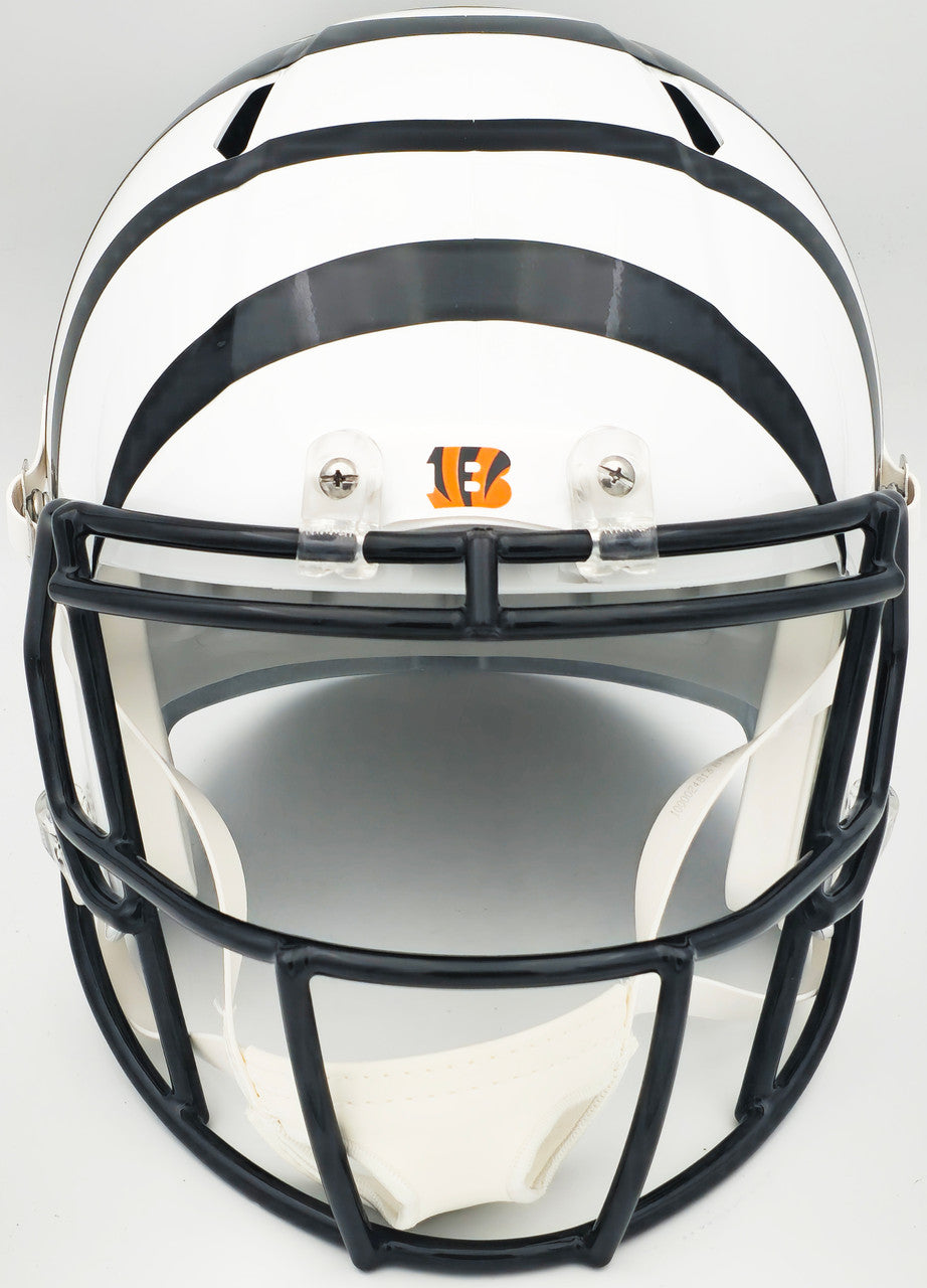 Ja'Marr Chase Autographed Cincinnati Bengals White 2022 Alternate Full Size Speed Replica Helmet Beckett BAS Witness Stock #228827