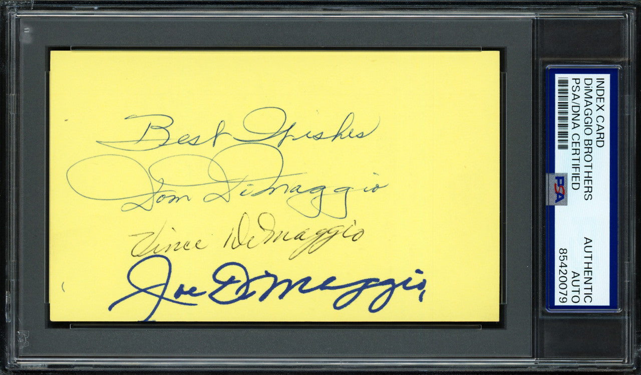 Joe, Dom & Vince DiMaggio Autographed 3x5 Index Card "Best Wishes" PSA/DNA #85420079
