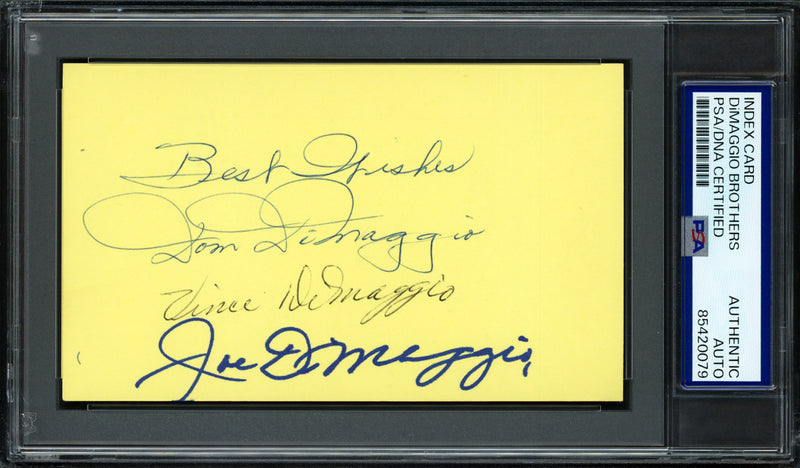 Joe, Dom & Vince DiMaggio Autographed 3x5 Index Card "Best Wishes" PSA/DNA #85420079