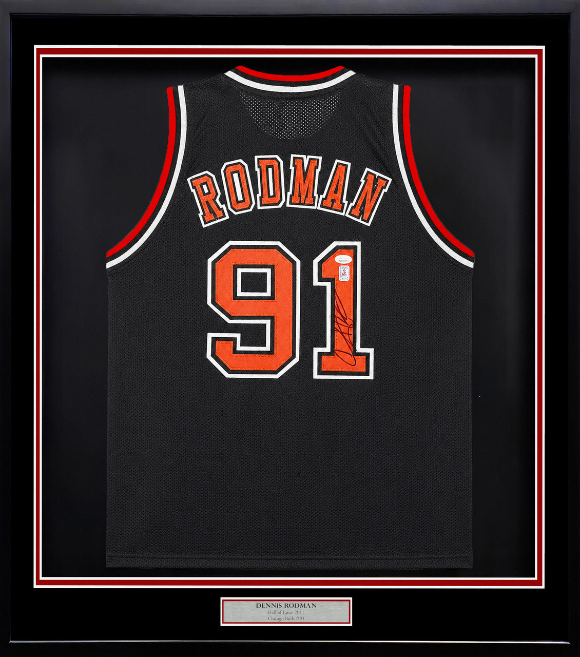 Chicago Bulls Dennis Rodman Autographed Framed Black Jersey JSA Stock #265446