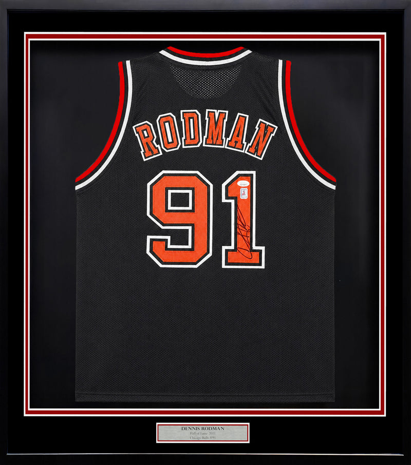 Chicago Bulls Dennis Rodman Autographed Framed Black Jersey JSA Stock #265446
