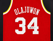 Houston Rockets Hakeem Olajuwon Autographed Framed Red Jersey JSA Stock #265449