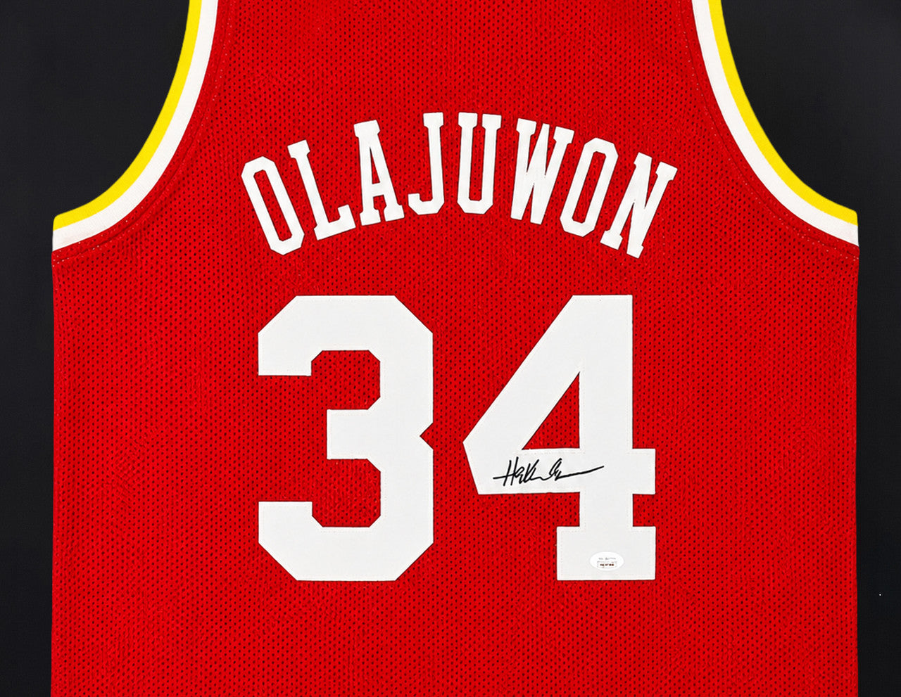 Houston Rockets Hakeem Olajuwon Autographed Framed Red Jersey JSA Stock #265449