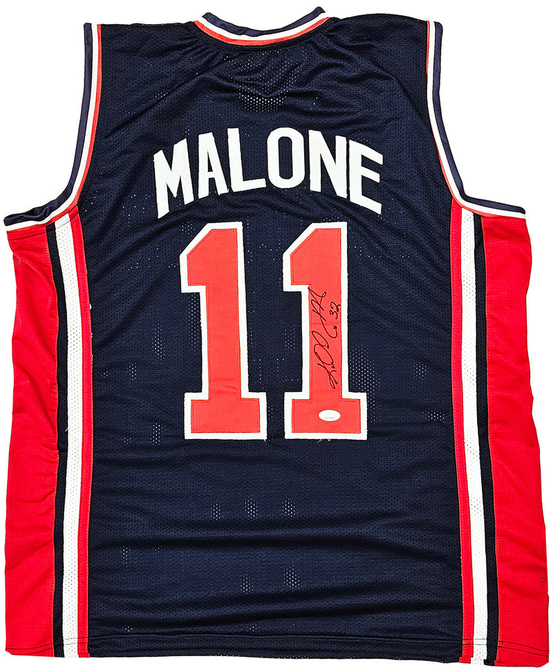Team USA Karl Malone Autographed Blue Jersey JSA Stock #215761