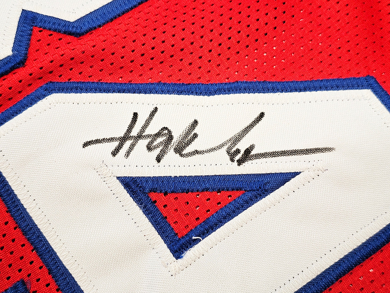 Houston Cougars Hakeem Olajuwon Autographed Red Jersey JSA Stock #215696