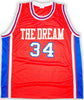 Houston Cougars Hakeem Olajuwon Autographed Red Jersey JSA Stock #215697