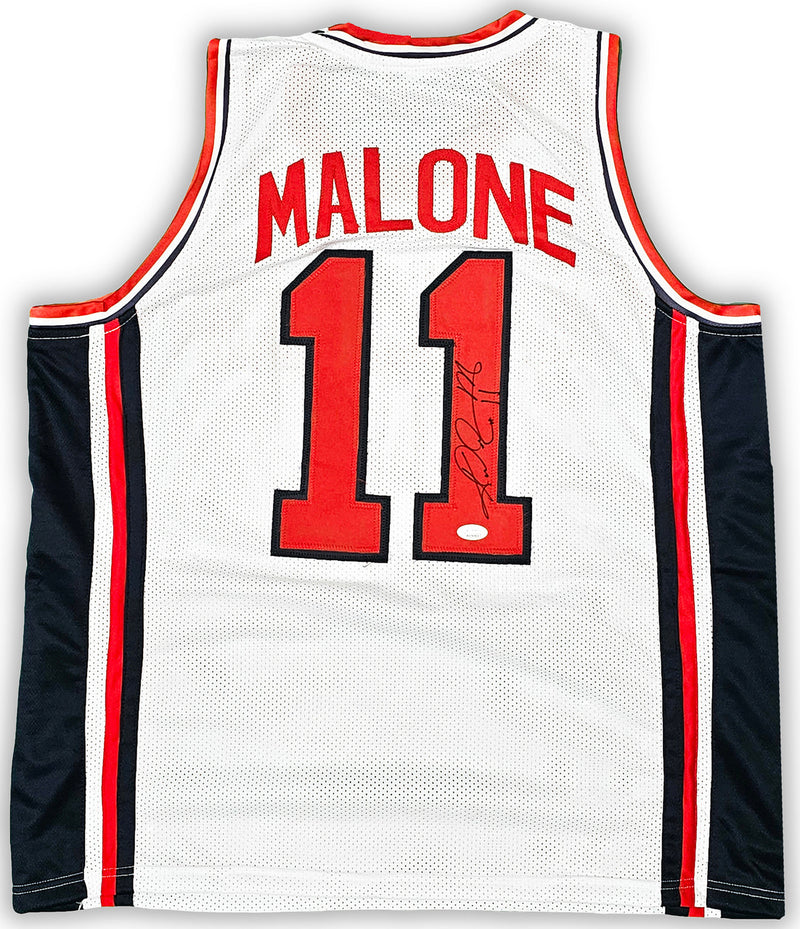 Team USA Karl Malone Autographed White Jersey JSA Stock #215759
