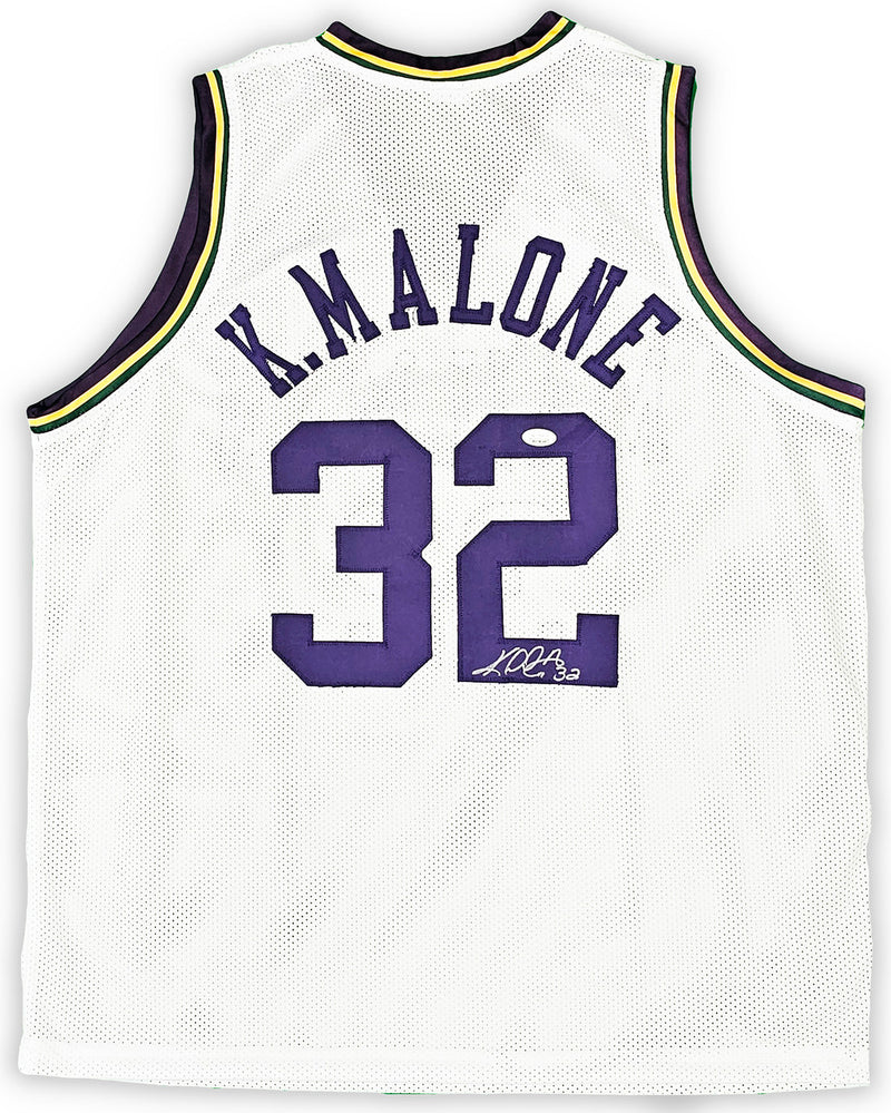 Utah Jazz Karl Malone Autographed White Jersey JSA Stock #215758
