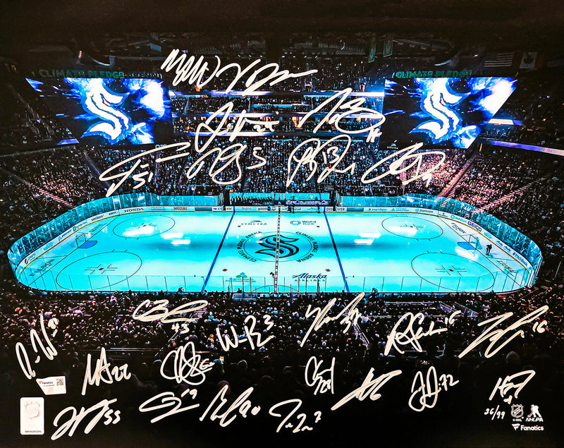 Seattle Kraken 2021-22 Inaugural Team Signed Autographed Framed 16x20 Photo With 24 Signatures Including Jordan Eberle & Yanni Gourde #/99 Fanatics Holo Stock #218624