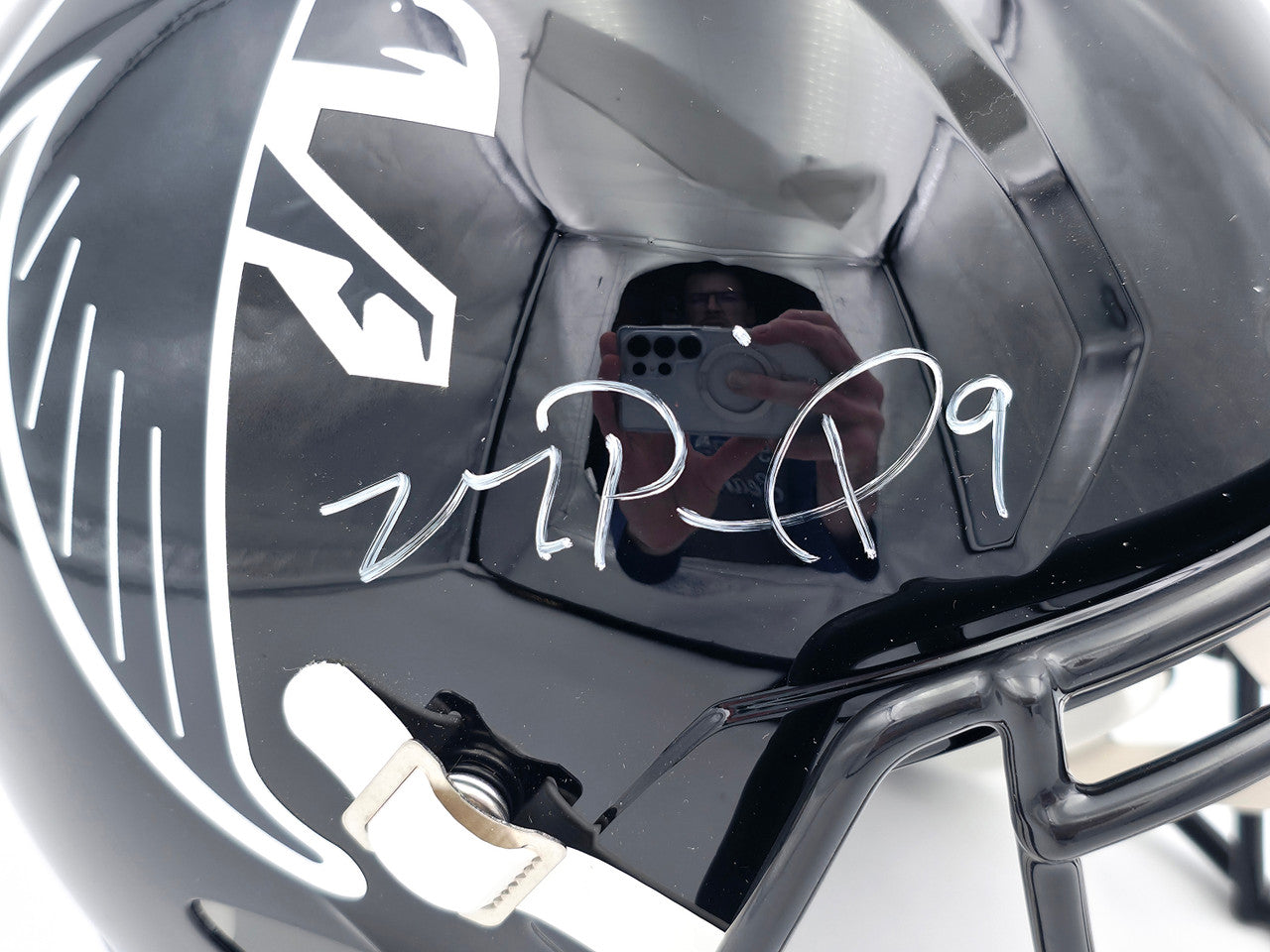 Michael Penix Jr Autographed Atlanta Falcons Alternate Black Full Size Speed Replica Helmet (Signed Twice) Beckett BAS Witness #2W906157