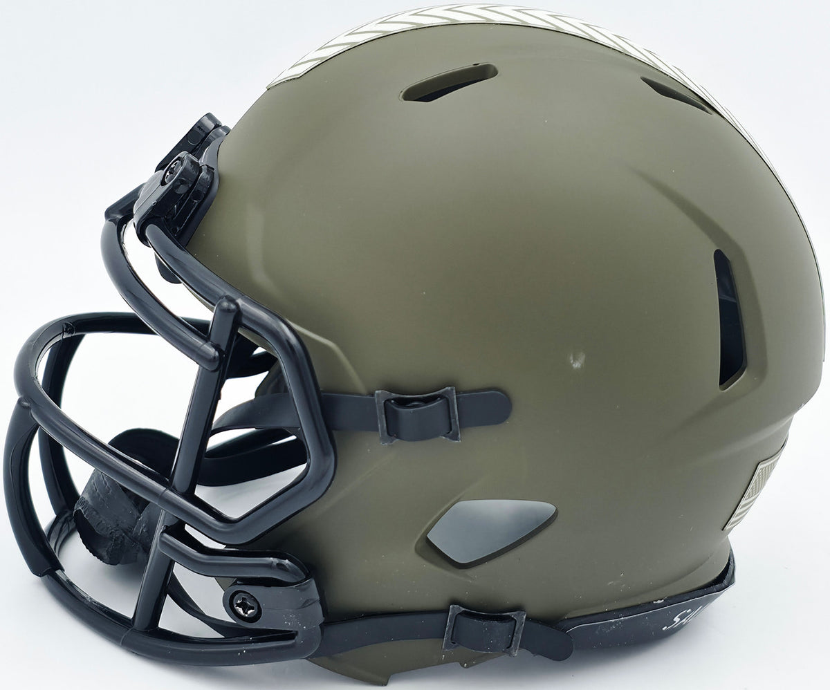 Terry Bradshaw Autographed Pittsburgh Steelers Army Green Salute to Service Speed Mini Helmet Beckett BAS Witness Stock #241642