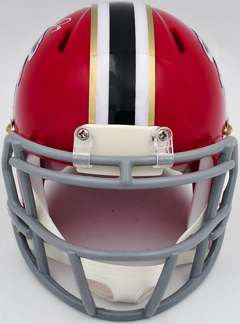 Michael Penix Jr. Autographed Atlanta Falcons 1966-69 Throwback Red Speed Mini Helmet Beckett BAS Witness Stock #242575