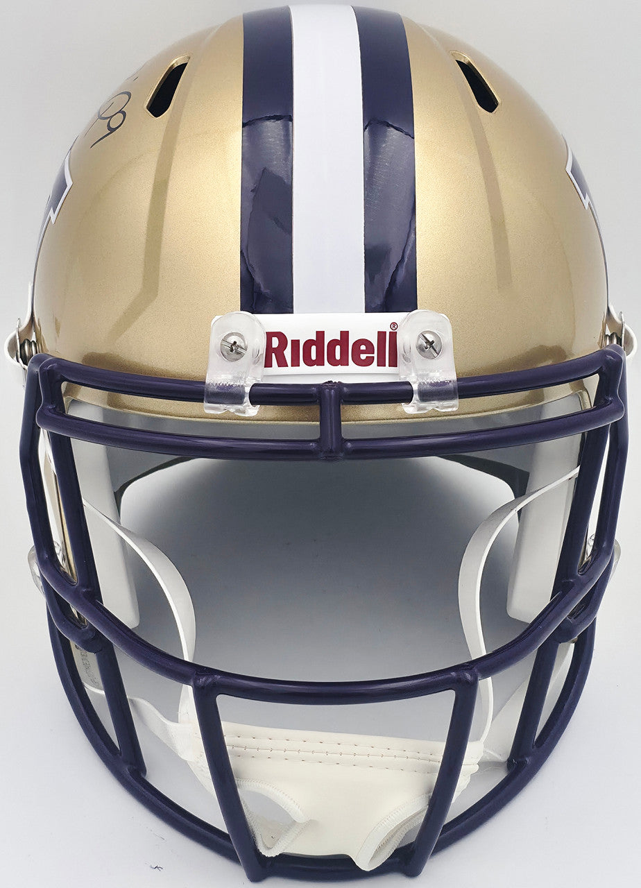 Michael Penix Jr. Autographed Washington Huskies Gold Full Size Speed Replica Helmet Beckett BAS Witness Stock #242565