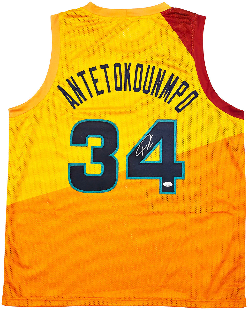 Team Greece Giannis Antetokounmpo Autographed Yellow Jersey JSA Stock #243021