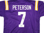 LSU Tigers Patrick Peterson Autographed Purple Jersey Beckett BAS Witness Stock #243598