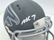 Michael Vick Autographed Atlanta Falcons Slate Gray Speed Mini Helmet Beckett BAS Witness Stock #243637