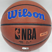 Allen Iverson Autographed Composite Leather Philadelphia 76ers Logo Basketball Beckett BAS Witness Stock #243643
