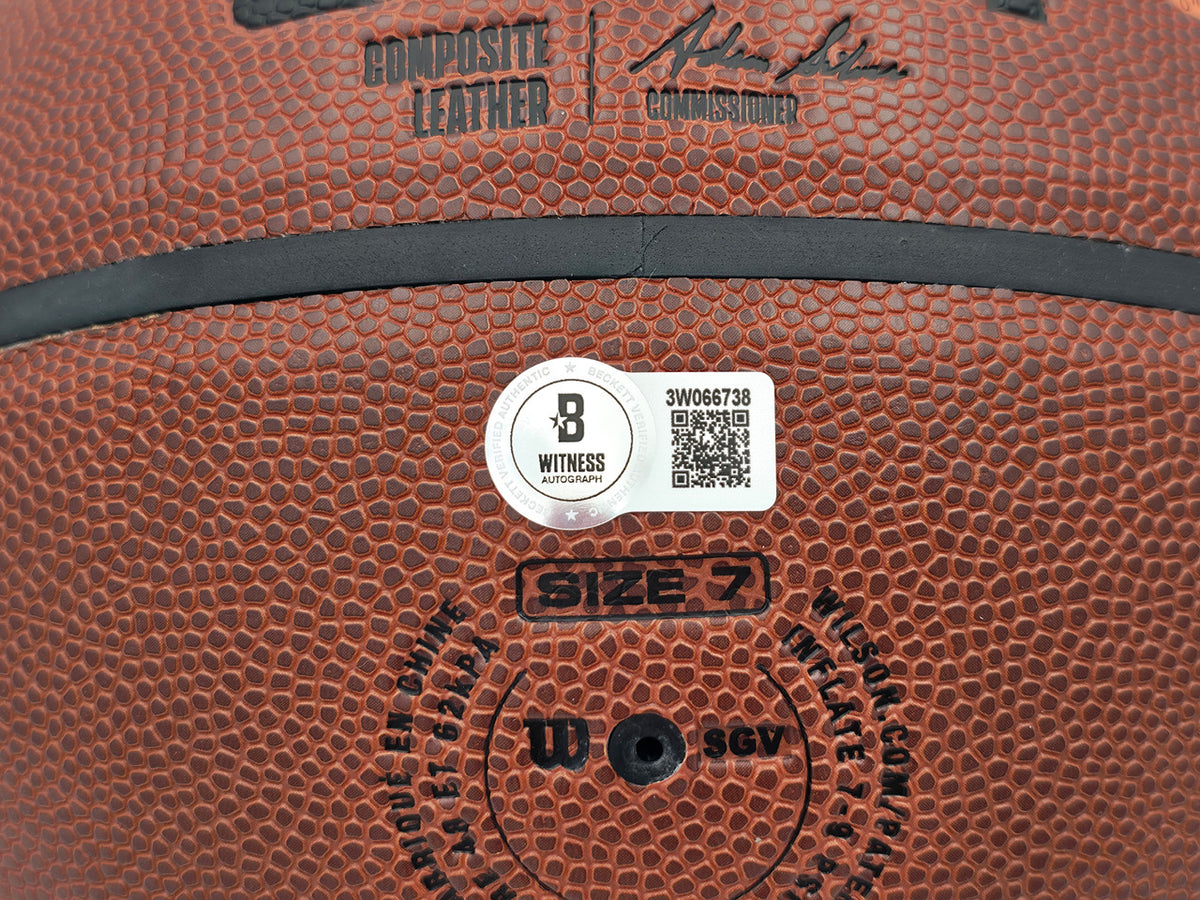 Allen Iverson Autographed Composite Leather Philadelphia 76ers Logo Basketball Beckett BAS Witness Stock #243643