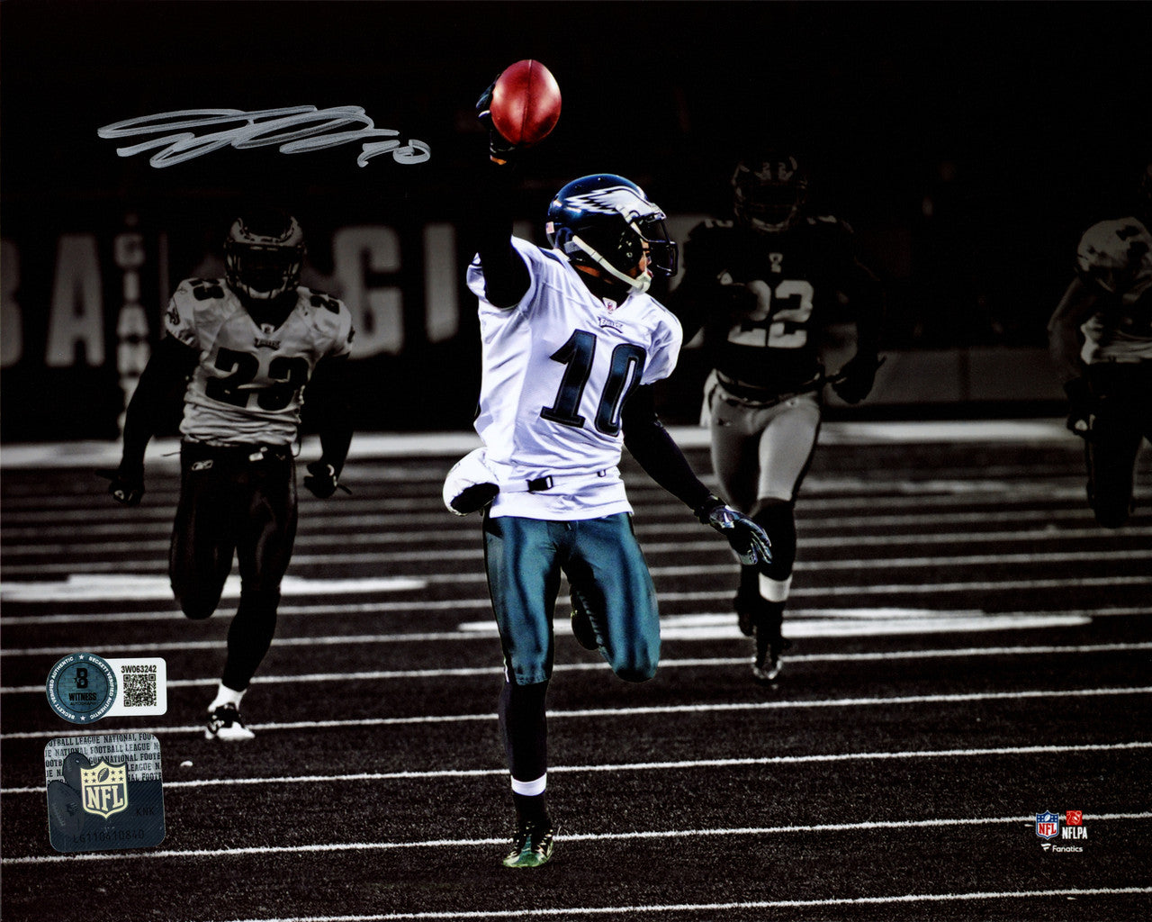 DeSean Jackson Autographed 8x10 Photo Philadelphia Eagles Miracle at the Meadowlands vs. New York Giants Beckett BAS Witness Stock #243618