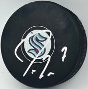 Jordan Eberle Autographed Seattle Kraken Logo NHL Hockey Puck MCS Holo #64098