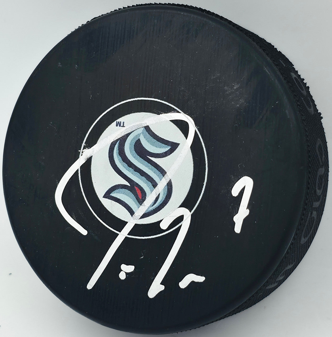 Jordan Eberle Autographed Seattle Kraken Logo NHL Hockey Puck MCS Holo #64098