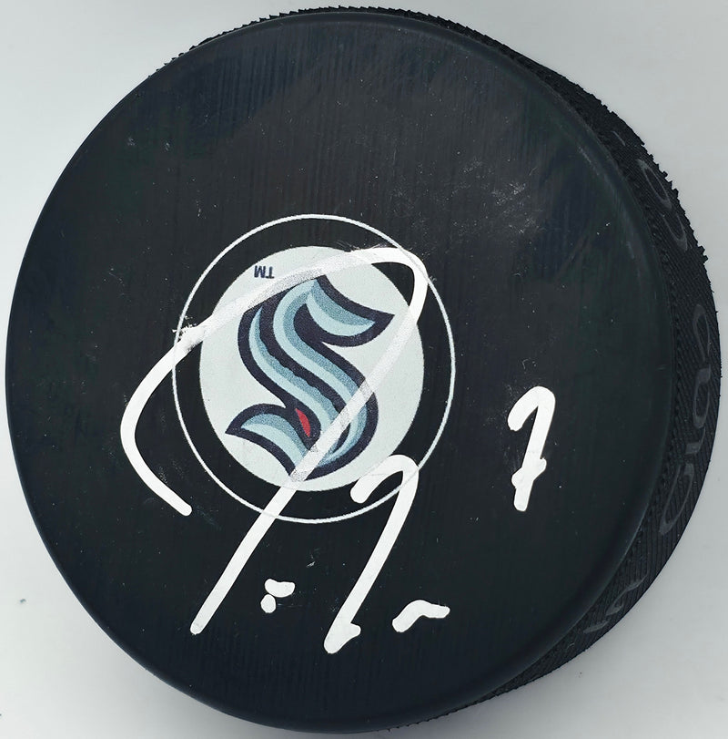 Jordan Eberle Autographed Seattle Kraken Logo NHL Hockey Puck MCS Holo #64098