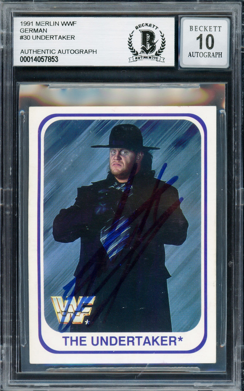 Undertaker Autographed 1991 Merlin WWF German Rookie Card #30 Auto Grade Gem Mint 10 Beckett BAS #14057853