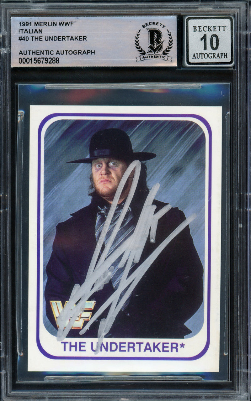 Undertaker Autographed 1991 Merlin WWF Italian Rookie Card #40 Auto Grade Gem Mint 10 Beckett BAS #15679288