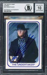 Undertaker Autographed 1991 Merlin WWF German Rookie Card #40 Auto Grade Gem Mint 10 Beckett BAS #14057834