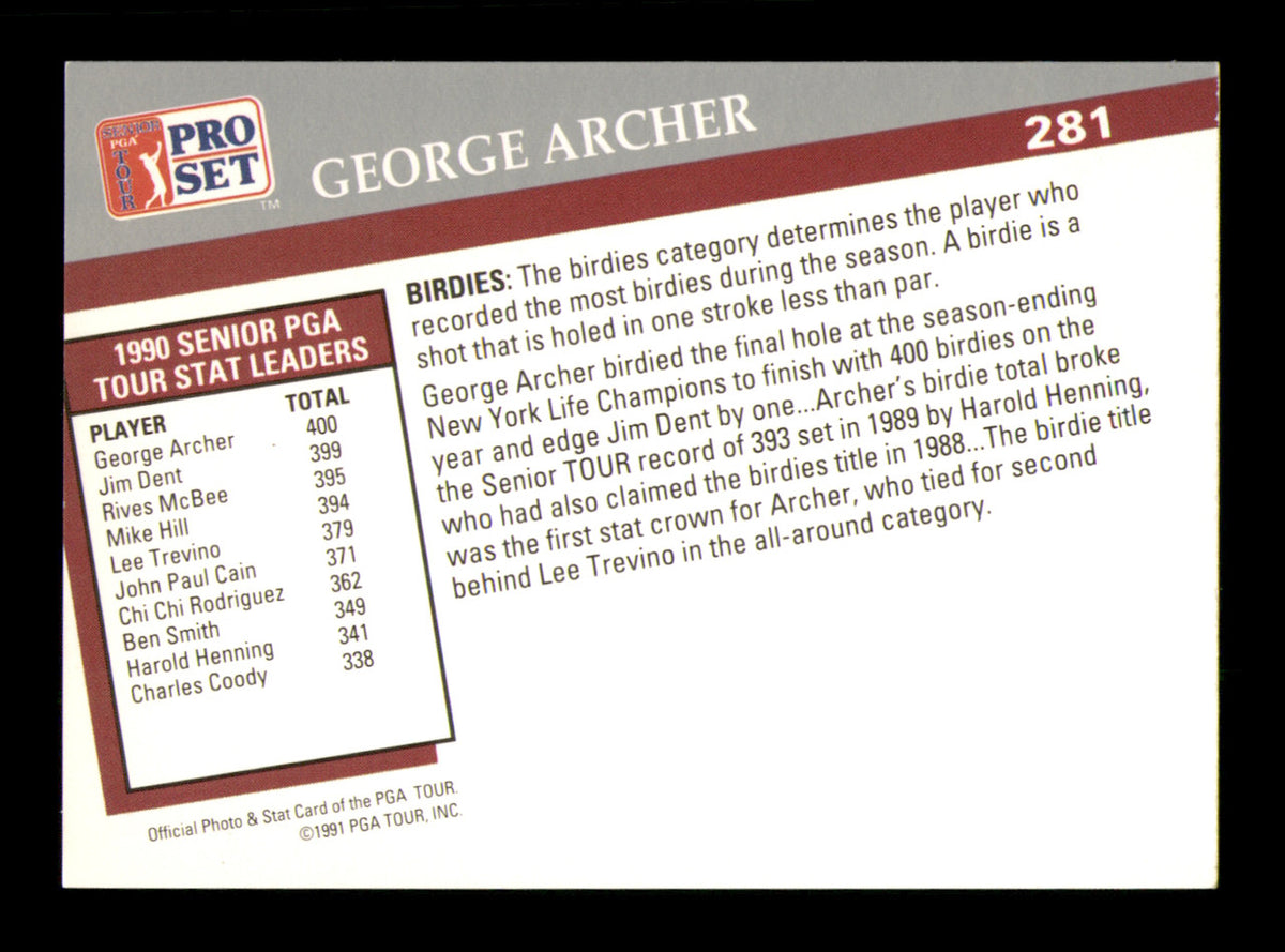 George Archer Autographed 1991 Pro Set Card #281 SKU #231089