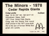Craig Landis Autographed 1978 TCMA Rookie Card #242 Cedar Rapids Giants SKU #231759